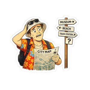 10107074101200837666_1200.jpeg Lost Tourist Sticker — Funny Travel Vinyl Kiss-Cut Sticker (City Map, Direction Sign)