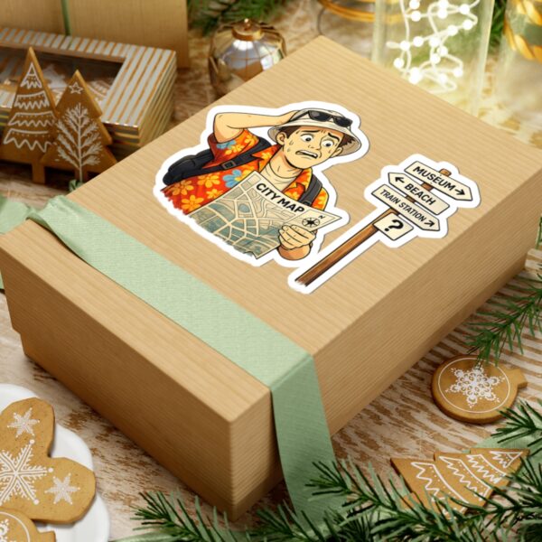 Lost Tourist Sticker — Funny Travel Vinyl Kiss-Cut Sticker (City Map, Direction Sign)
