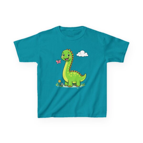 Kids Dinosaur T‑Shirt — Cute Green Brontosaurus with Butterfly