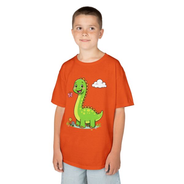 Kids Dinosaur T‑Shirt — Cute Green Brontosaurus with Butterfly