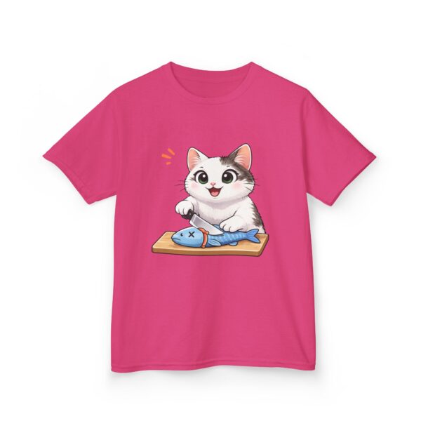 Kids Cat With Fish Graphic Tee — Cute Kitten Playing With Toy Fish
