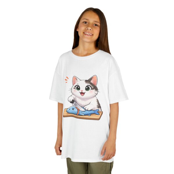 Kids Cat With Fish Graphic Tee — Cute Kitten Playing With Toy Fish