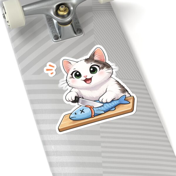 Cute Cat Filleting Fish Sticker — Kiss-Cut Vinyl Sticker