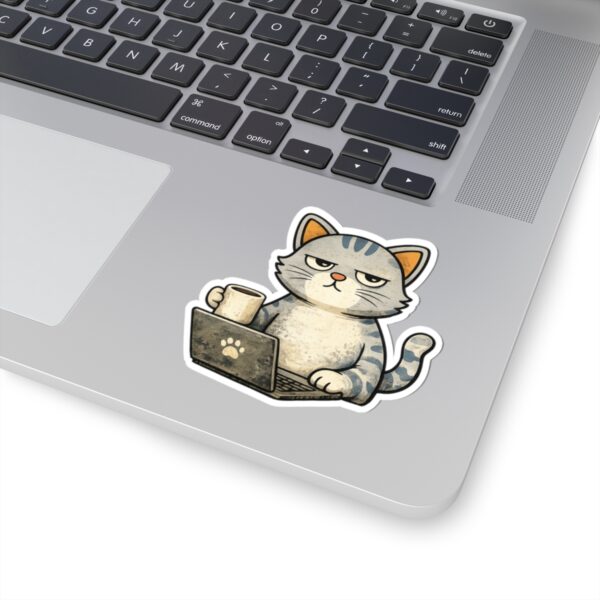 11663804046939624509_1200.jpeg Grumpy Cat with Coffee Laptop Sticker — Cute Work-from-Home Laptop Kiss-Cut Sticker