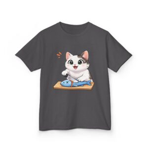 12401353000164916391_2048.jpeg Kids Cat With Fish Graphic Tee — Cute Kitten Playing With Toy Fish