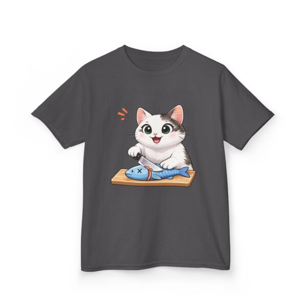 Kids Cat With Fish Graphic Tee — Cute Kitten Playing With Toy Fish