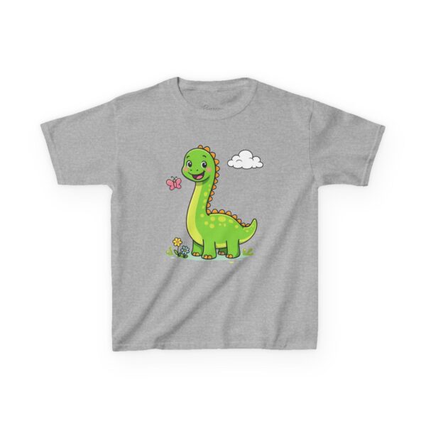 Kids Dinosaur T‑Shirt — Cute Green Brontosaurus with Butterfly