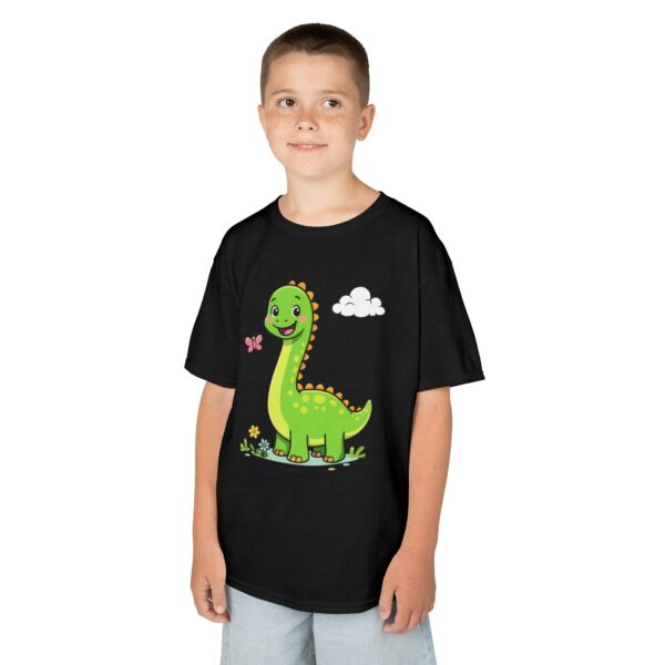 Kids Dinosaur T‑Shirt — Cute Green Brontosaurus with Butterfly