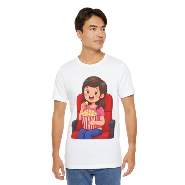 12948876758088532823_2048.jpeg Movie Night T-Shirt — Girl Eating Popcorn Theater Tee