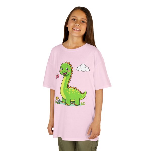 Kids Dinosaur T‑Shirt — Cute Green Brontosaurus with Butterfly