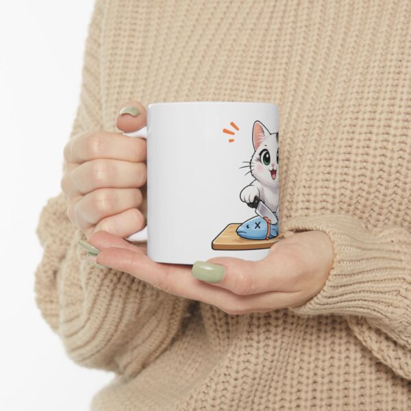 Cute Cat Preparing Fish Ceramic Mug — Coffee Cup (11oz, 15oz)