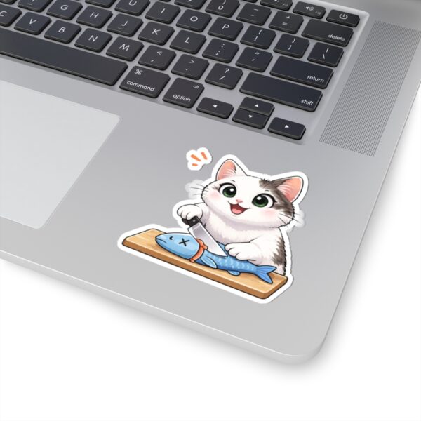 Cute Cat Filleting Fish Sticker — Kiss-Cut Vinyl Sticker
