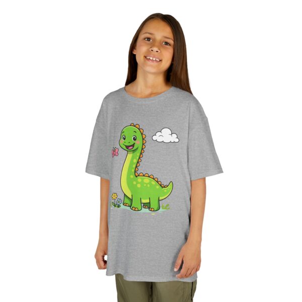 Kids Dinosaur T‑Shirt — Cute Green Brontosaurus with Butterfly