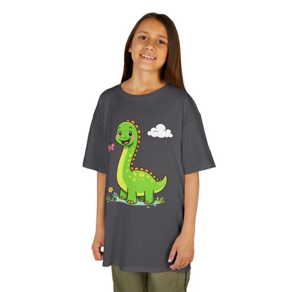 Kids Dinosaur T‑Shirt — Cute Green Brontosaurus with Butterfly