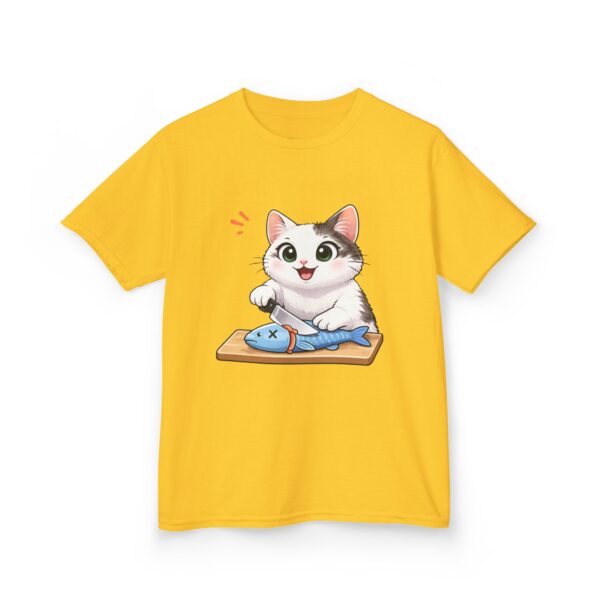 Kids Cat With Fish Graphic Tee — Cute Kitten Playing With Toy Fish