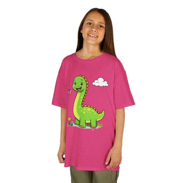 Kids Dinosaur T‑Shirt — Cute Green Brontosaurus with Butterfly