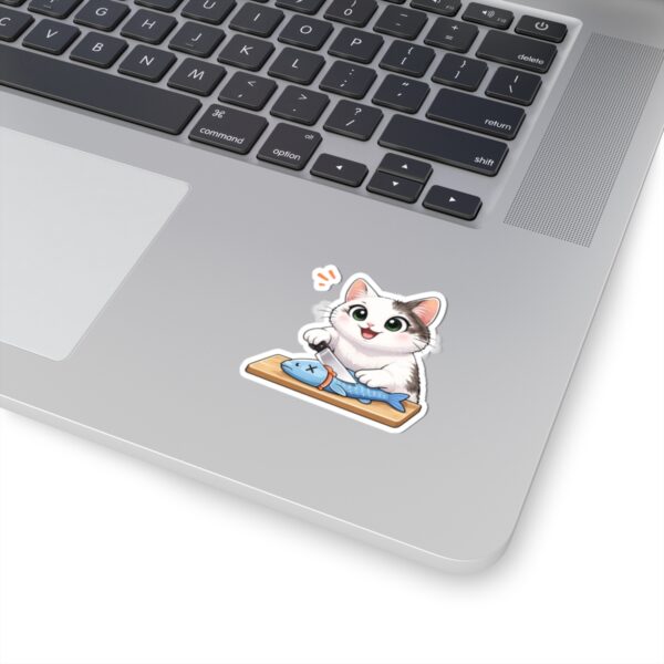 Cute Cat Filleting Fish Sticker — Kiss-Cut Vinyl Sticker