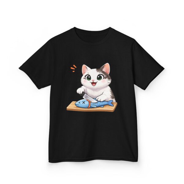 Kids Cat With Fish Graphic Tee — Cute Kitten Playing With Toy Fish