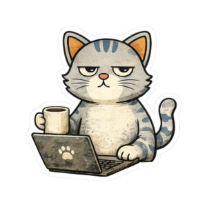 16576733842443229040_1200.jpeg Grumpy Cat with Coffee Laptop Sticker — Cute Work-from-Home Laptop Kiss-Cut Sticker