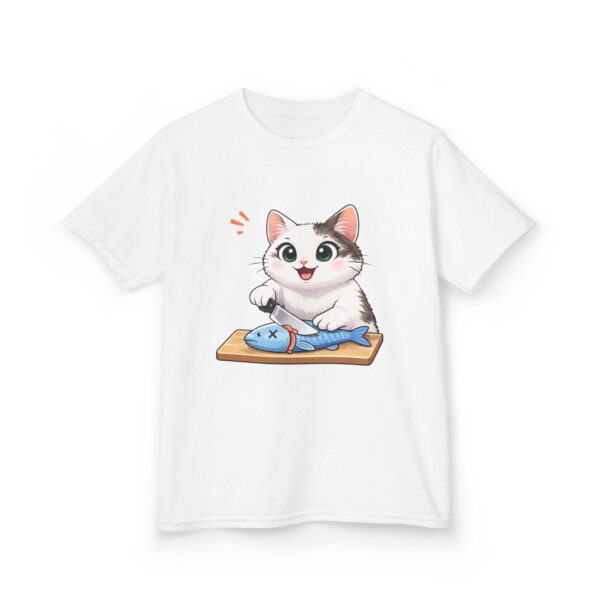 Kids Cat With Fish Graphic Tee — Cute Kitten Playing With Toy Fish