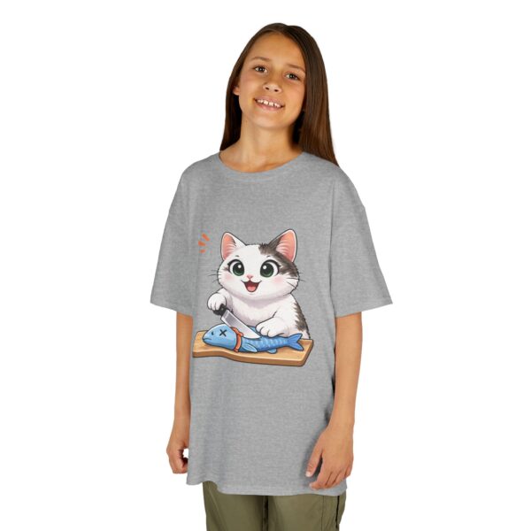 Kids Cat With Fish Graphic Tee — Cute Kitten Playing With Toy Fish