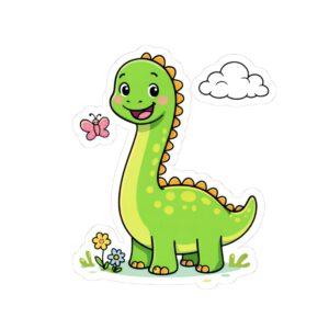 17475747080423230280_1200.jpeg Cute Green Dinosaur Kiss-Cut Sticker — Decal for Kids