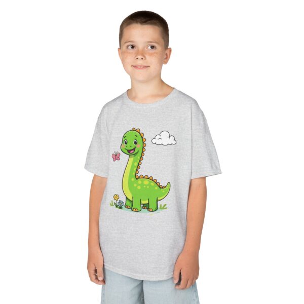 Kids Dinosaur T‑Shirt — Cute Green Brontosaurus with Butterfly