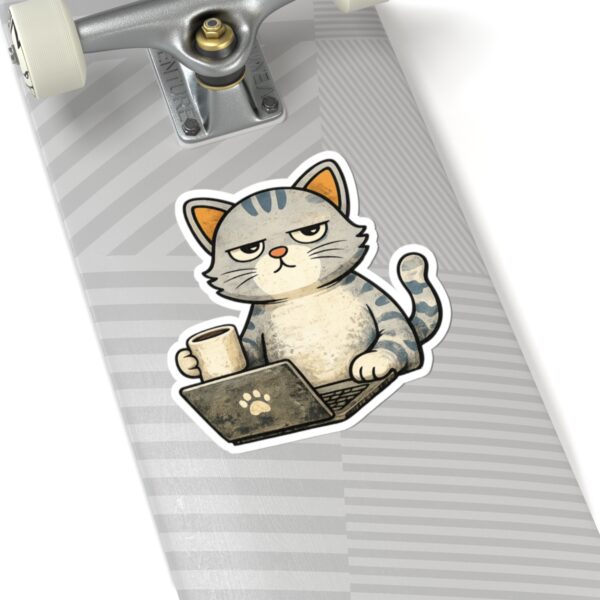 17896311127717936195_1200.jpeg Grumpy Cat with Coffee Laptop Sticker — Cute Work-from-Home Laptop Kiss-Cut Sticker