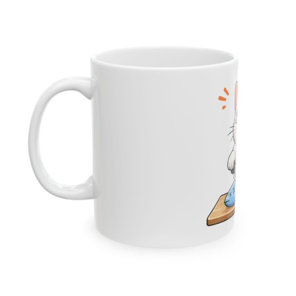 Cute Cat Preparing Fish Ceramic Mug — Coffee Cup (11oz, 15oz)