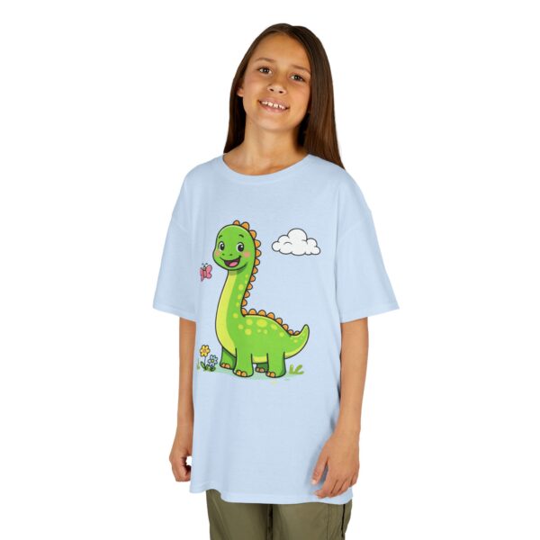 Kids Dinosaur T‑Shirt — Cute Green Brontosaurus with Butterfly