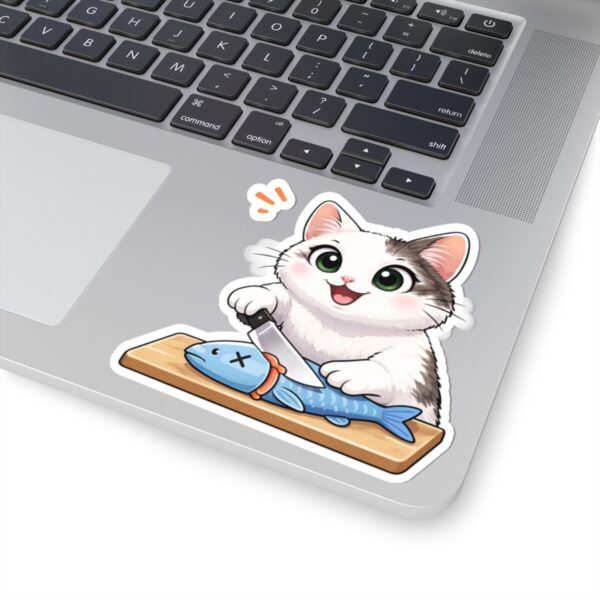 Cute Cat Filleting Fish Sticker — Kiss-Cut Vinyl Sticker