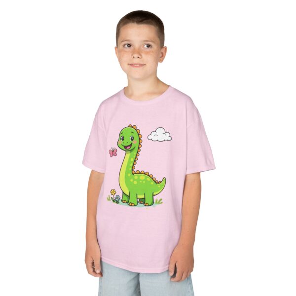 Kids Dinosaur T‑Shirt — Cute Green Brontosaurus with Butterfly