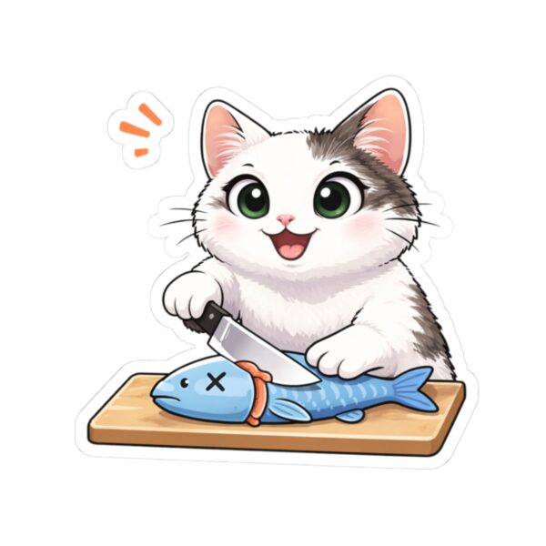 Cute Cat Filleting Fish Sticker — Kiss-Cut Vinyl Sticker