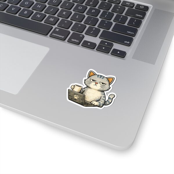 2607391406071653360_1200.jpeg Grumpy Cat with Coffee Laptop Sticker — Cute Work-from-Home Laptop Kiss-Cut Sticker