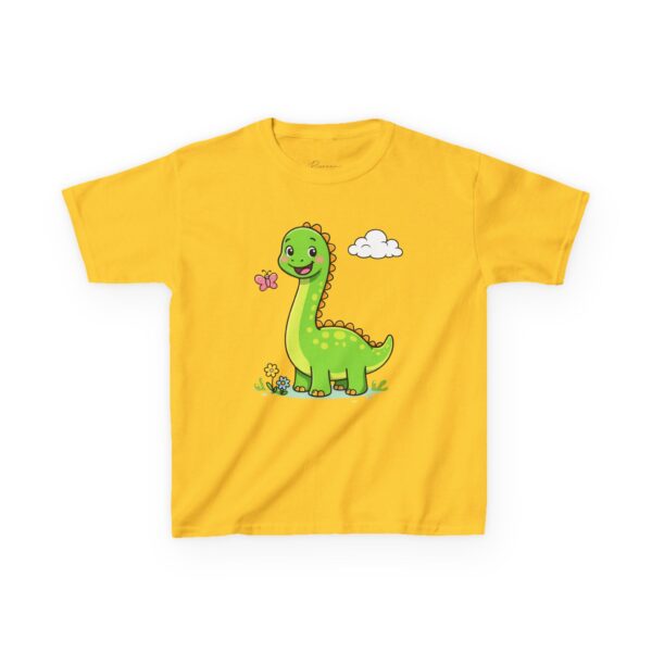 Kids Dinosaur T‑Shirt — Cute Green Brontosaurus with Butterfly