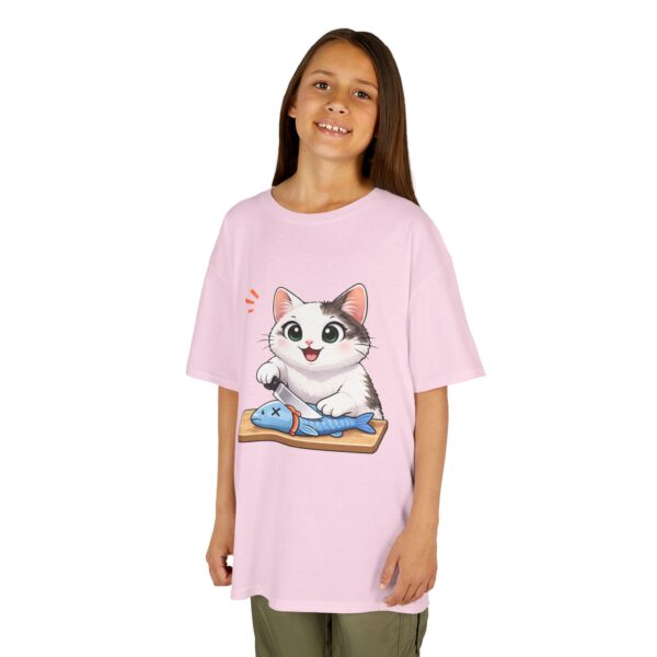 Kids Cat With Fish Graphic Tee — Cute Kitten Playing With Toy Fish