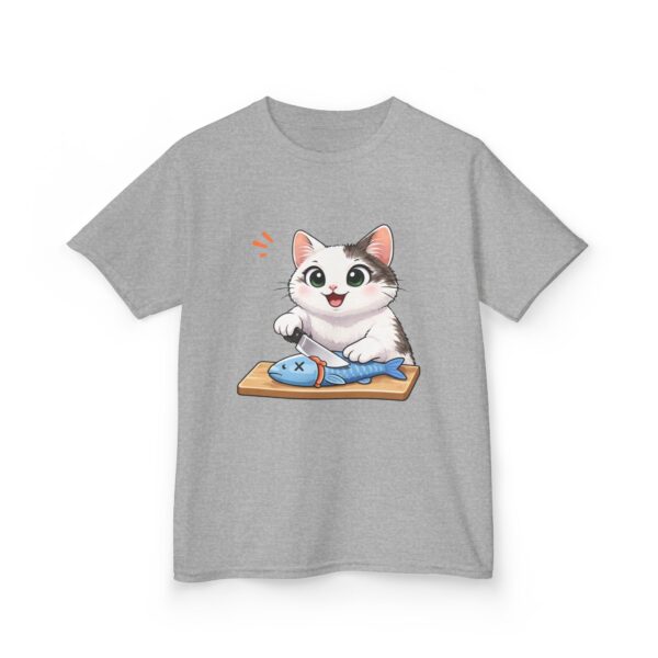 Kids Cat With Fish Graphic Tee — Cute Kitten Playing With Toy Fish