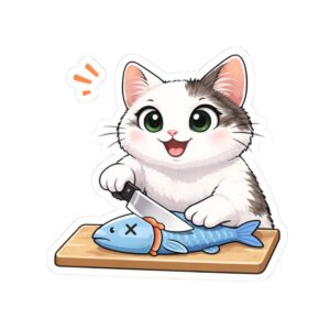 4567035489134821075_1200.jpeg Cute Cat Filleting Fish Sticker — Kiss-Cut Vinyl Sticker
