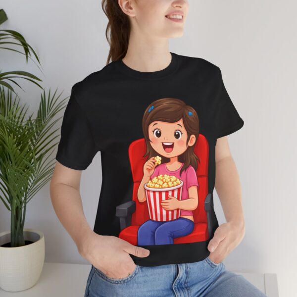 4758602586021037338_2048.jpeg Movie Night T-Shirt — Girl Eating Popcorn Theater Tee