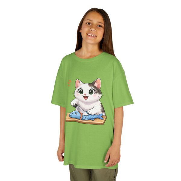 Kids Cat With Fish Graphic Tee — Cute Kitten Playing With Toy Fish