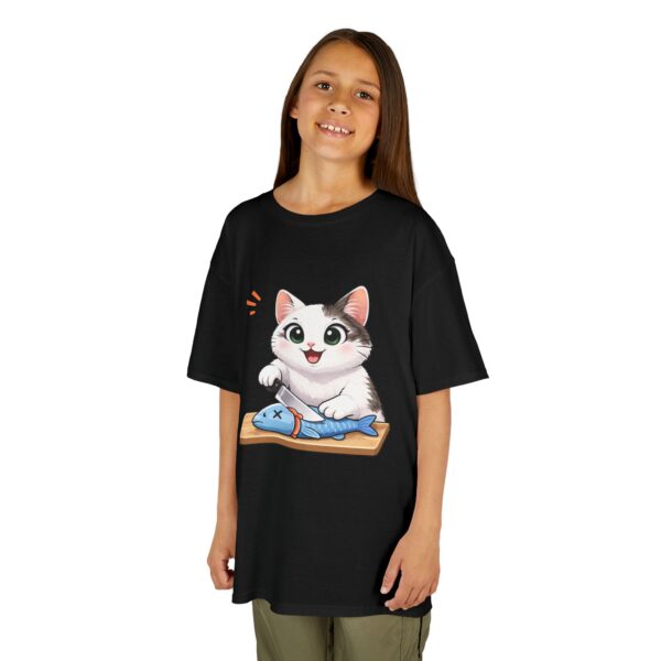 Kids Cat With Fish Graphic Tee — Cute Kitten Playing With Toy Fish