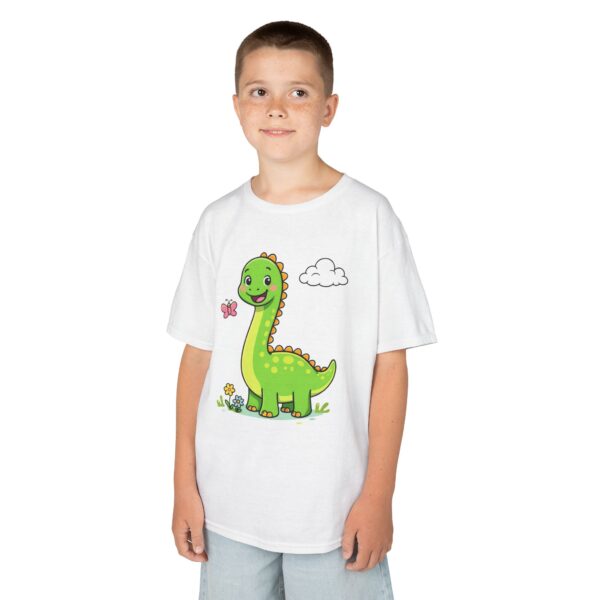 Kids Dinosaur T‑Shirt — Cute Green Brontosaurus with Butterfly