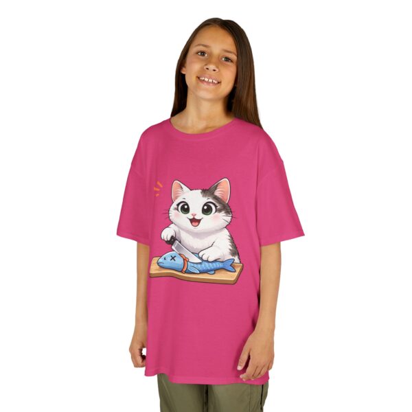 Kids Cat With Fish Graphic Tee — Cute Kitten Playing With Toy Fish