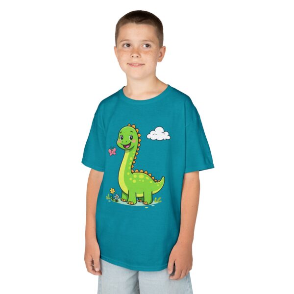 Kids Dinosaur T‑Shirt — Cute Green Brontosaurus with Butterfly
