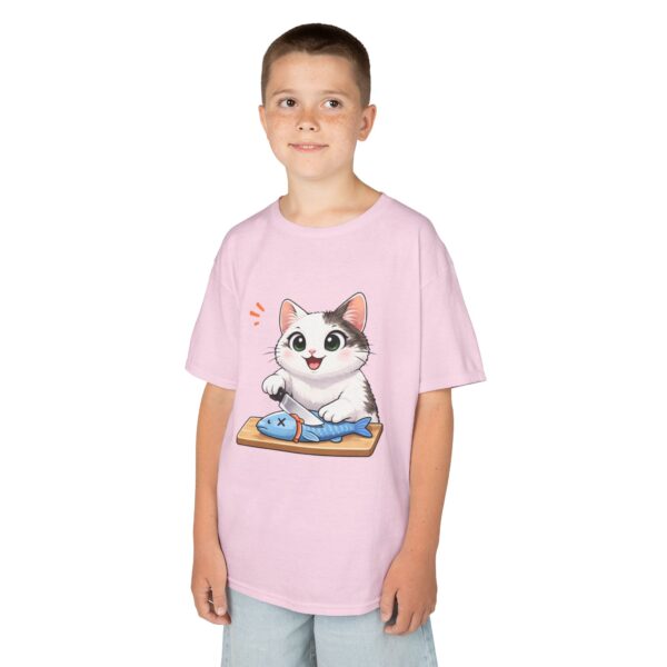 Kids Cat With Fish Graphic Tee — Cute Kitten Playing With Toy Fish