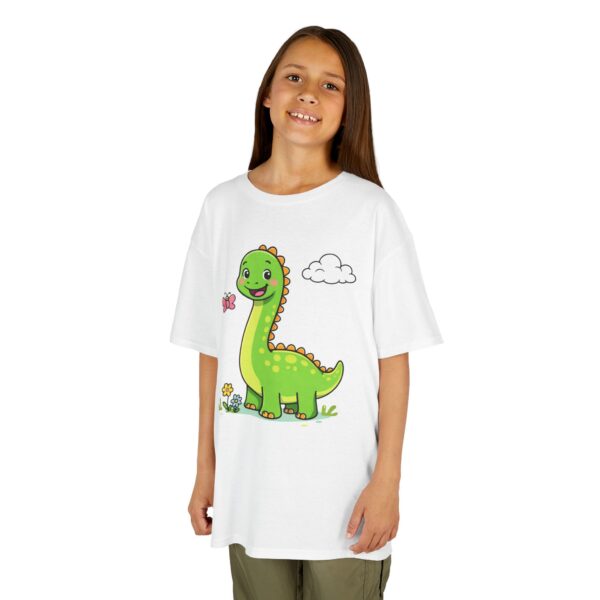 Kids Dinosaur T‑Shirt — Cute Green Brontosaurus with Butterfly