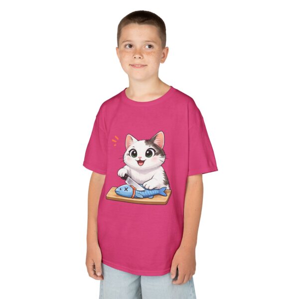 Kids Cat With Fish Graphic Tee — Cute Kitten Playing With Toy Fish