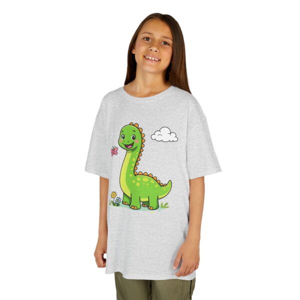 Kids Dinosaur T‑Shirt — Cute Green Brontosaurus with Butterfly