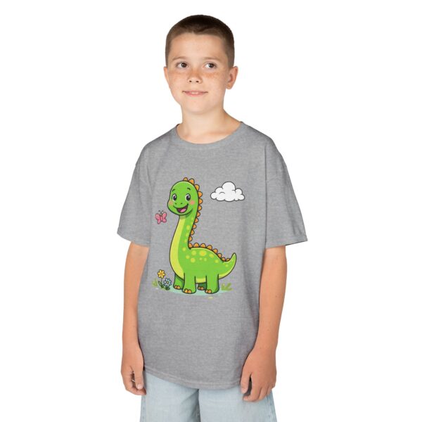 Kids Dinosaur T‑Shirt — Cute Green Brontosaurus with Butterfly