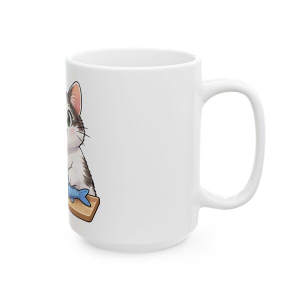 Cute Cat Preparing Fish Ceramic Mug — Coffee Cup (11oz, 15oz)